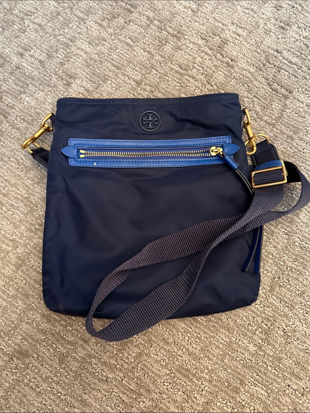 Tory Burch Navy Crossbody with Blue Trim and Gold Hardware